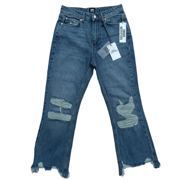 BDG (Urban Outfitters) NWT Denim Midi High Rise Raw Hem Distressed Size 25 - Picture 1 of 13